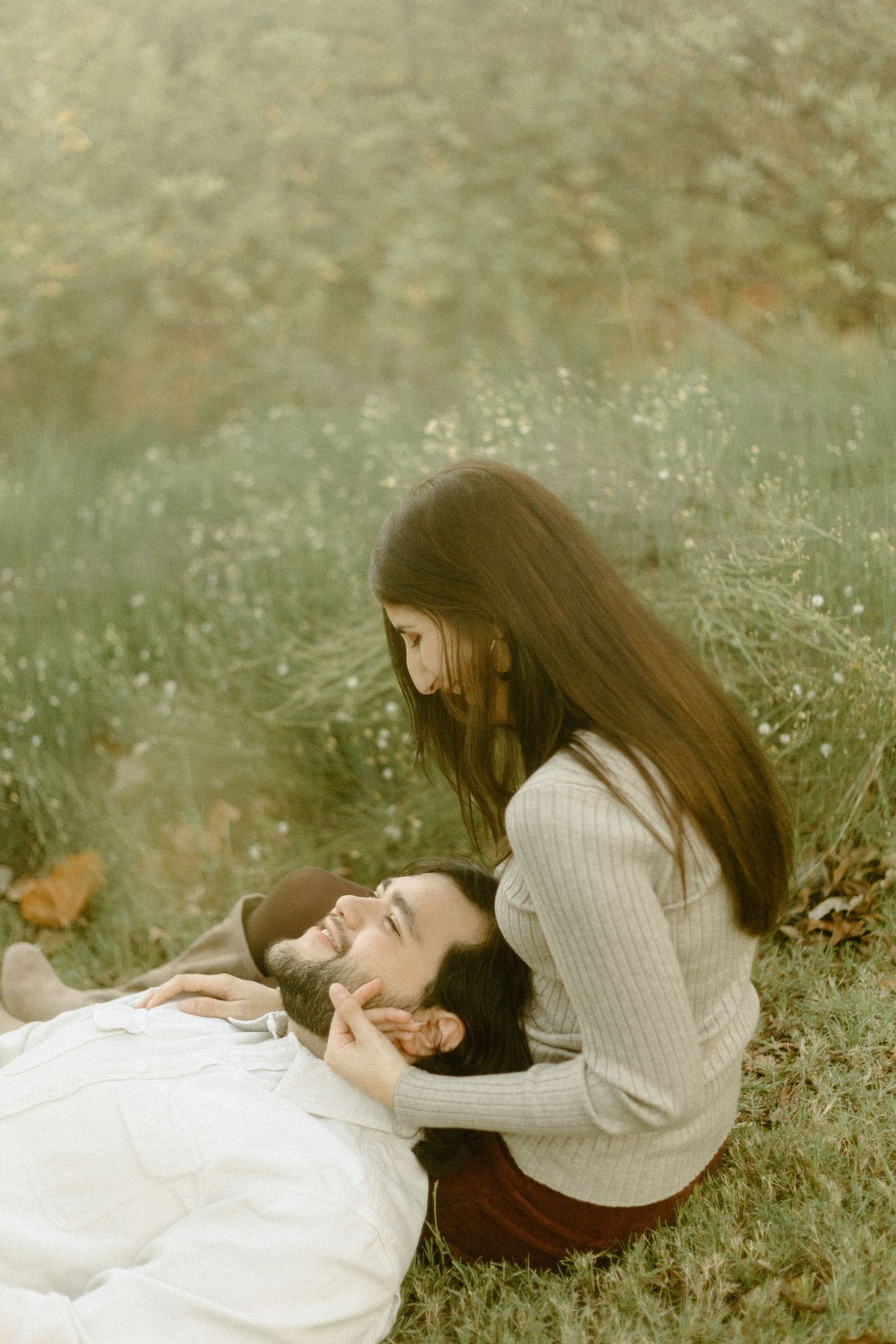 Dreamy couple's session with vintage grain at Lucy Park Wichita Falls Texas.