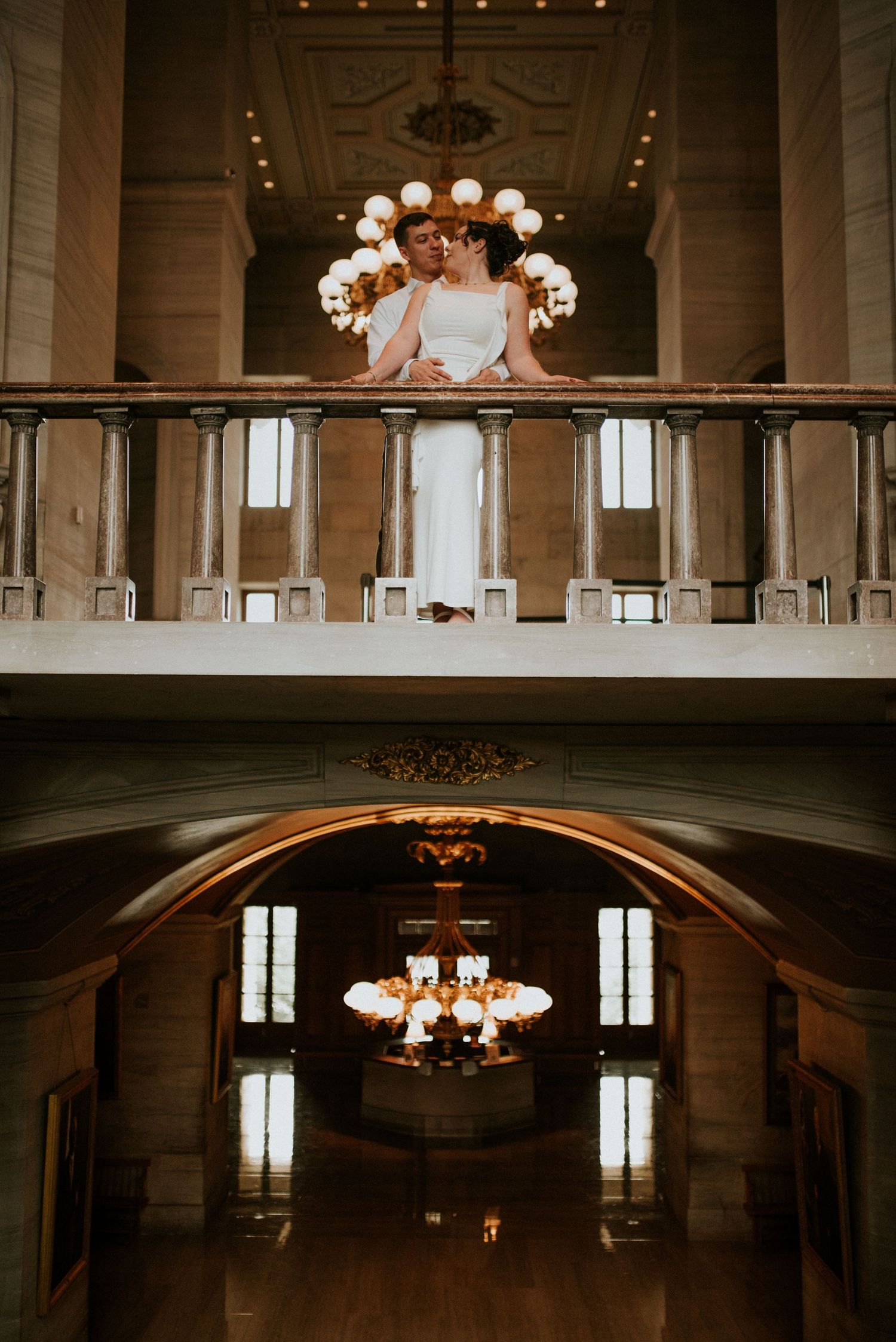 Luxury couple posing for photographer at the State Capitol in Nashville, Tennessee.