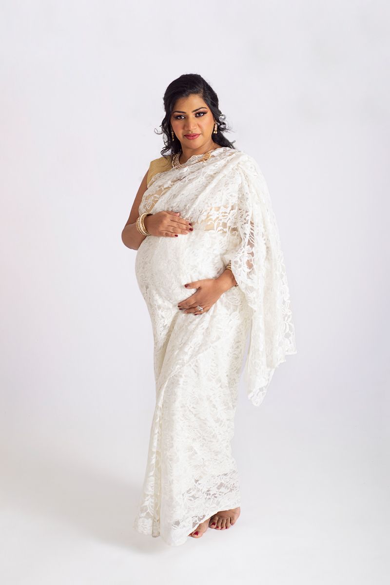 pregnant mother in white dress in studio Maternity Photo Session Baltimore, ON, Northumberland County.*