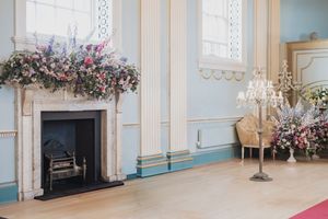 Bridgerton ballroom setup at Newark Town Hall in Nottinghamshire, photographed behind the scenes for the Netflix production.