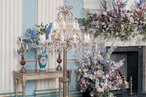 Bridgerton ballroom setup at Newark Town Hall in Nottinghamshire, photographed behind the scenes for the Netflix production.