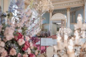Bridgerton ballroom setup at Newark Town Hall in Nottinghamshire, photographed behind the scenes for the Netflix production.
