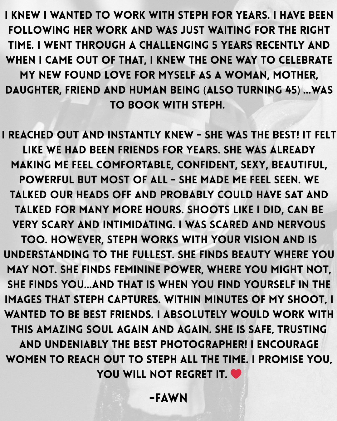 A series of text messages discussing working with a photographer named Steph and expressing feelings of nervousness and excitement.