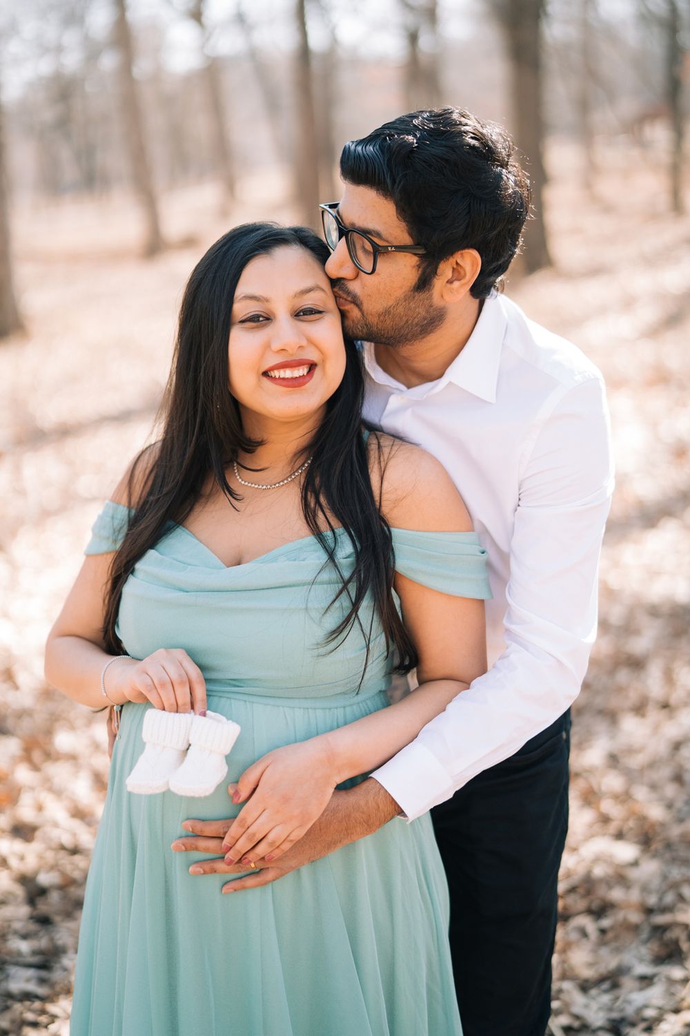 February maternity portraits in the forest. Copyright Two Birds Photography 2026.