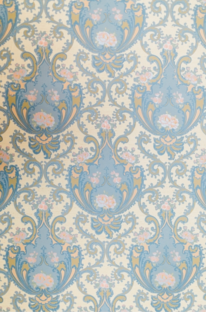 Blue and pink and yellow wallpaper at the McHenry Mansion captured by Chelsee Rawe Photography