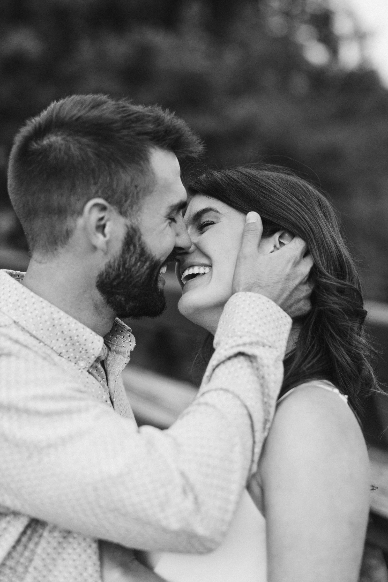 Black and white romantic photo series showing tender moments between a couple in an intimate close-up sequence.
