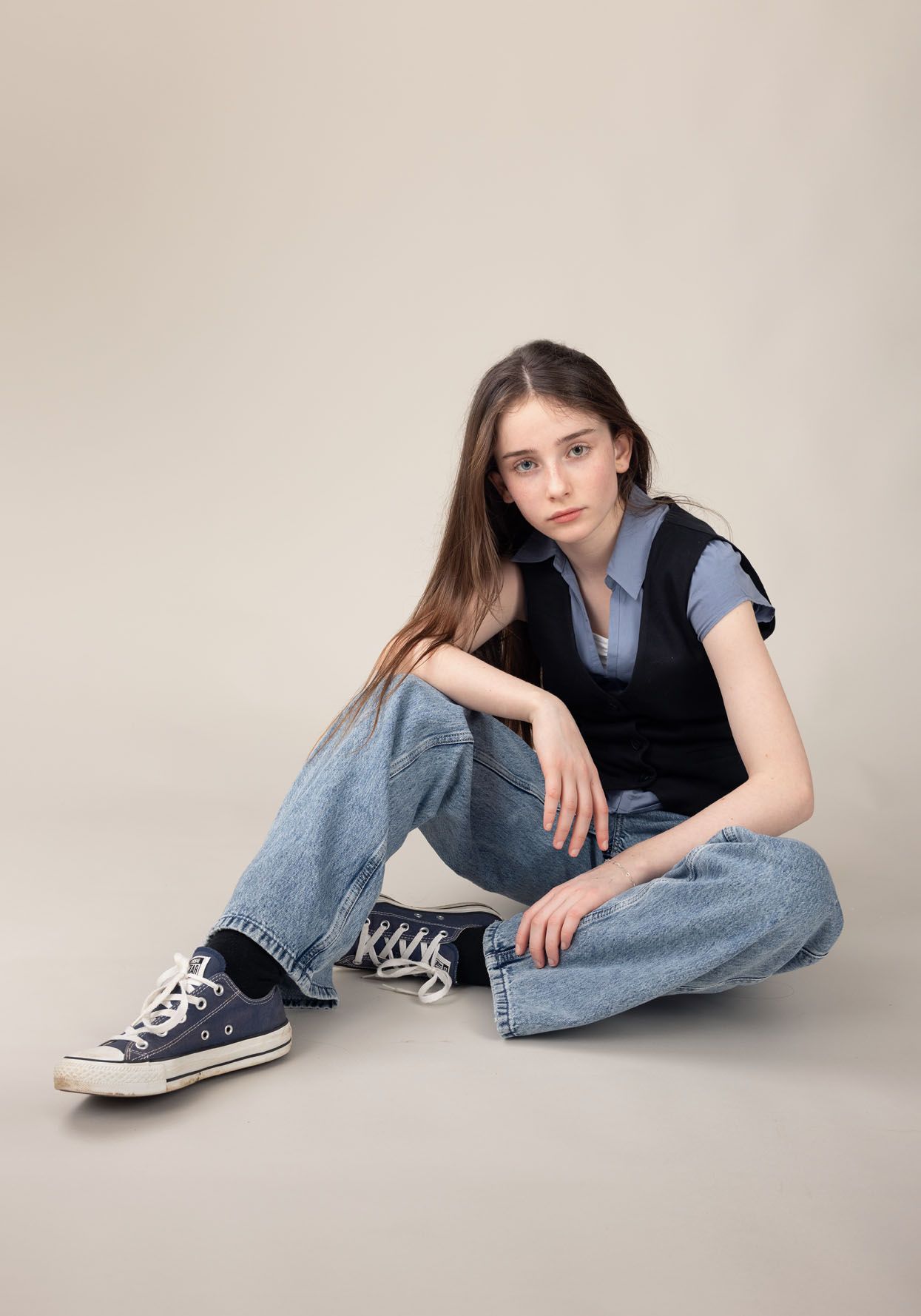 Child model photographed in a fashion-led studio shoot for a London-based client