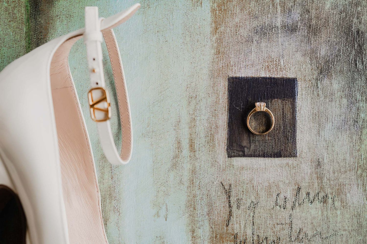 A vintage-style collage of distressed wall textures and rustic decor elements against weathered green backgrounds.