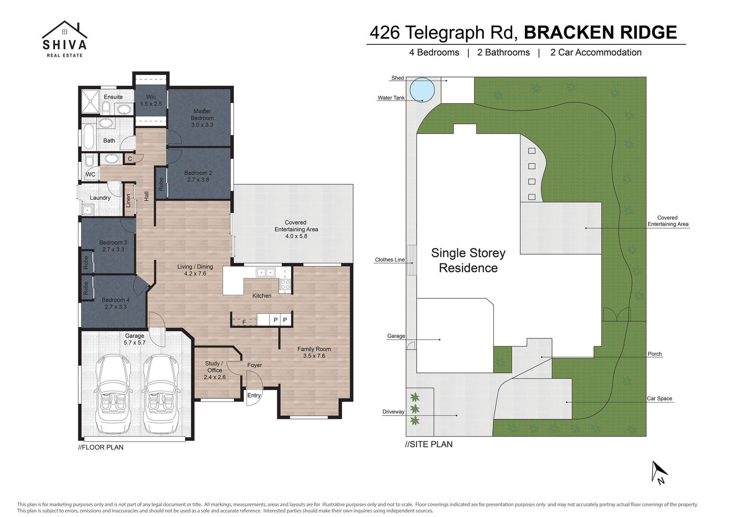 Floor plan of 4-bedroom, 2-bathroom single storey residence at 426 Telegraph Rd, Bracken Ridge.