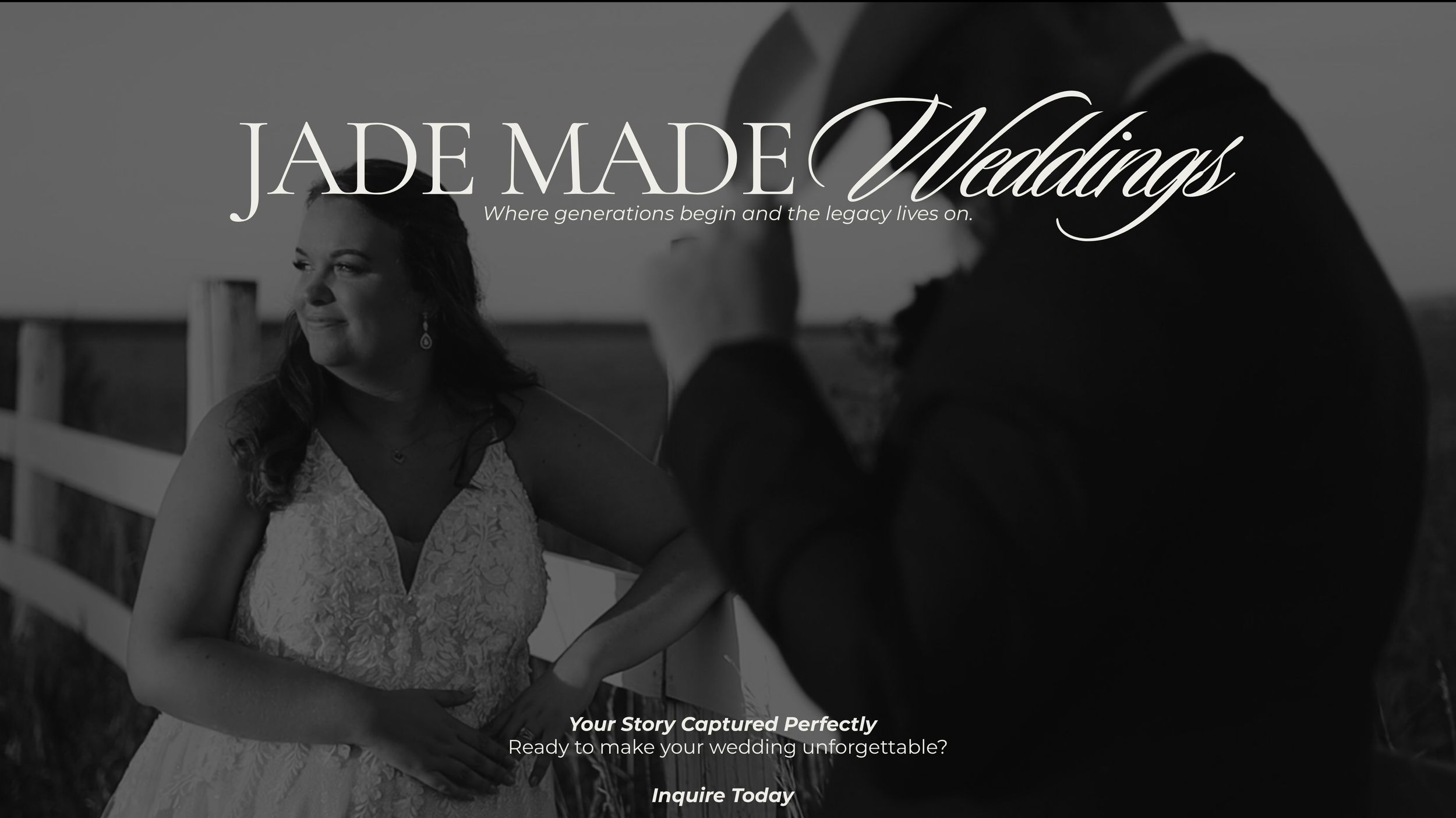 A black and white wedding photo collage showing elegant venue details, floral arrangements and reception moments.