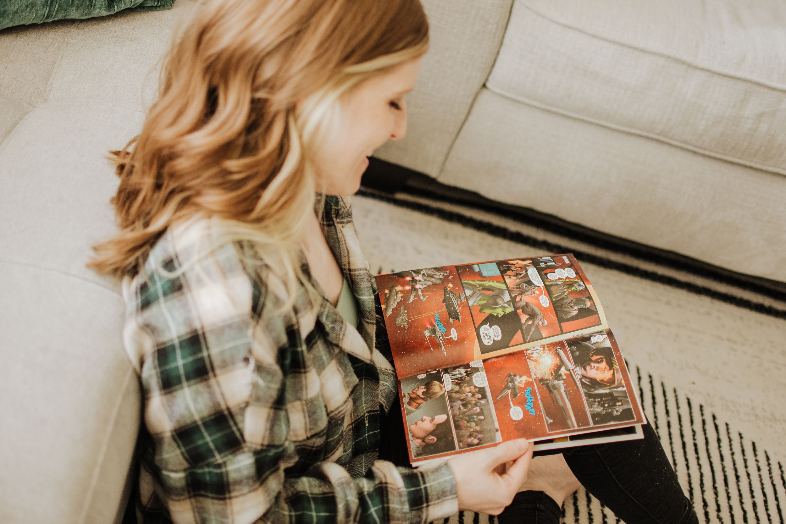 A sequence of images showing someone looking through a vintage photo album or scrapbook Indoor Lifestyle Session Denton Texas