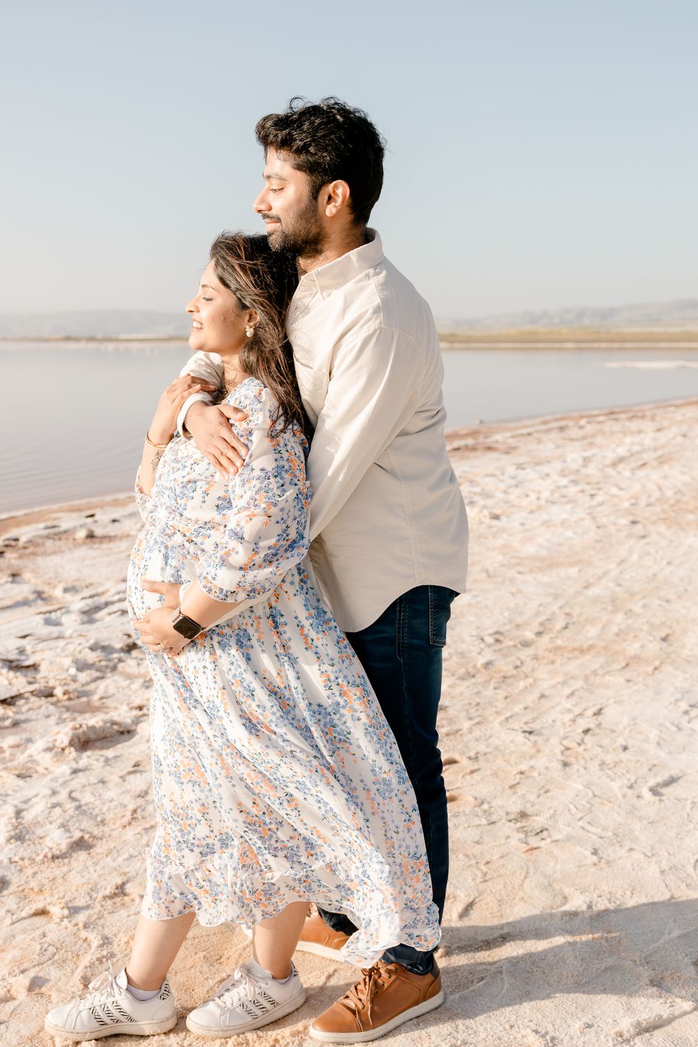 San Jose maternity session with warm light and neutral tones