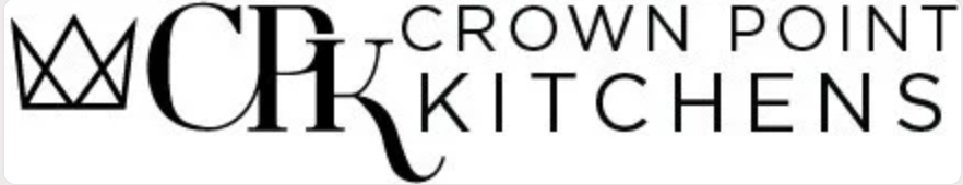 Crown Point Kitchens logo featuring a crown icon with bold serif lettering in black and white.