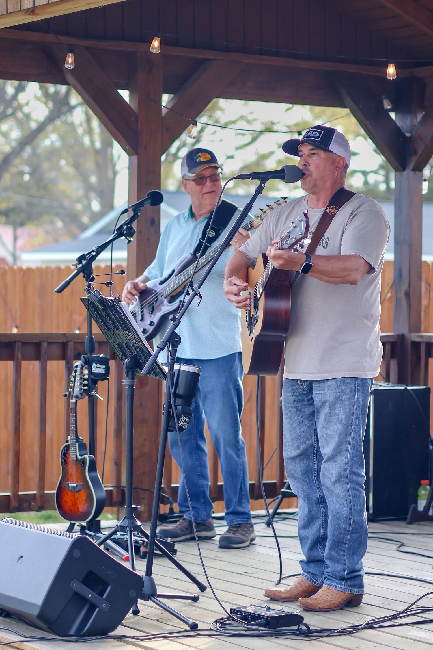a band playing outside