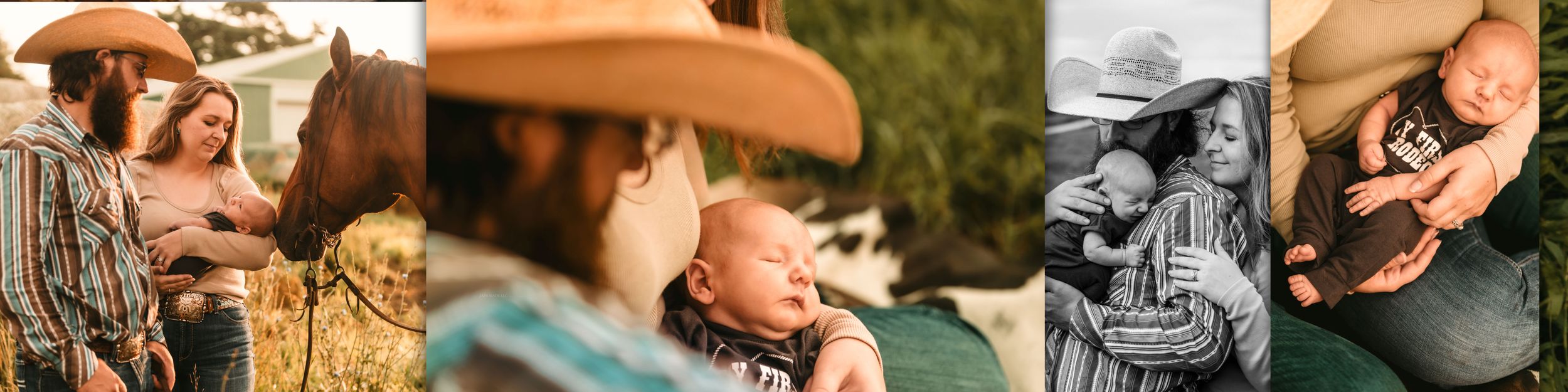 Four nostalgic sepia-tinted western photos showing authentic cowboy lifestyle moments in vintage style.