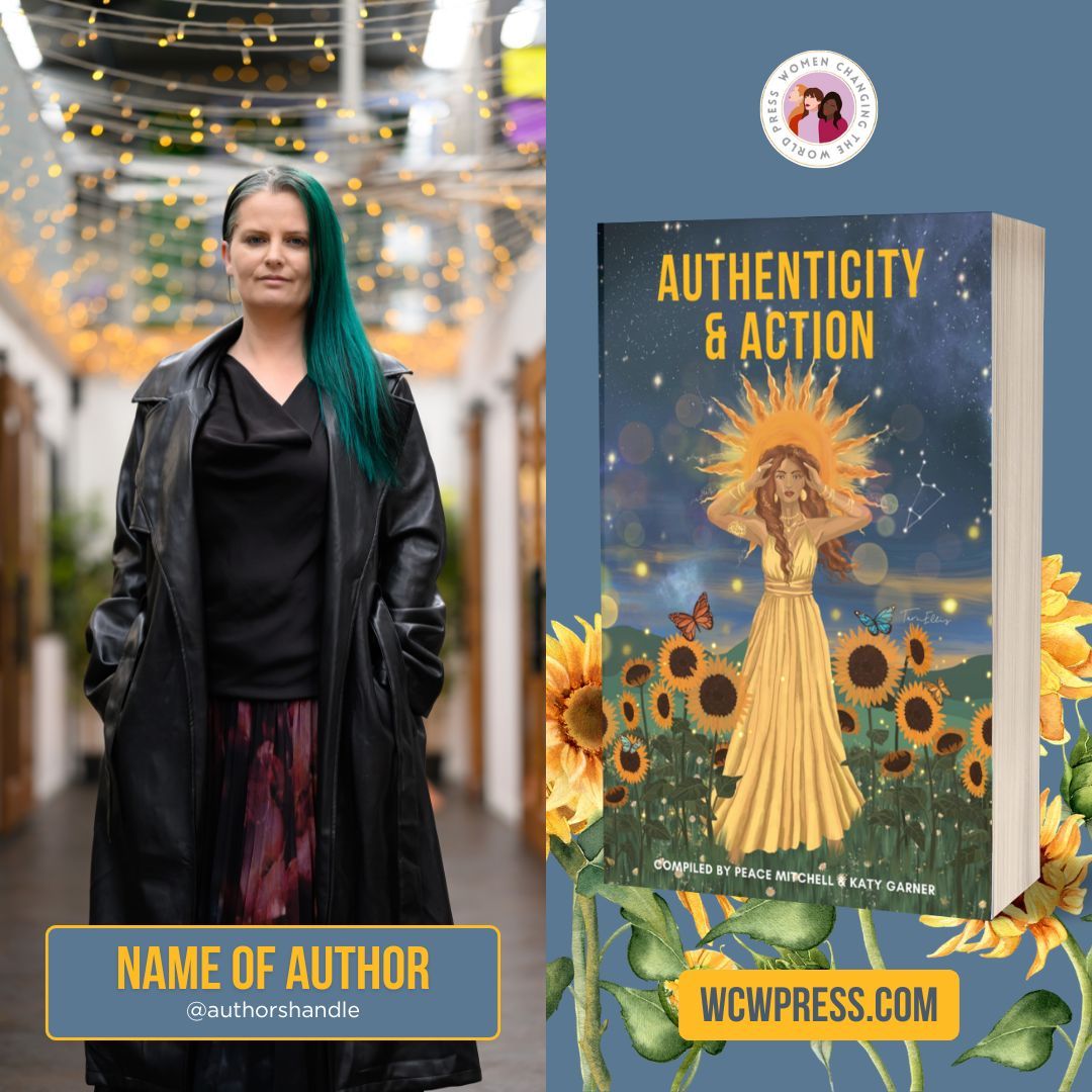 Marketing banner with sunflower design and text about authenticity and action.