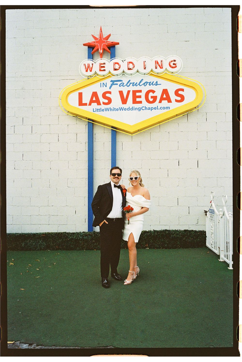 Las Vegas elopement in 35mm film at Little White chapel