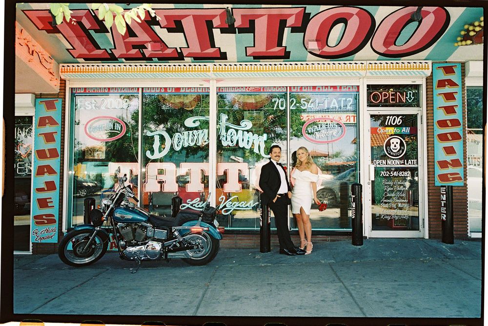Las Vegas elopement in 35mm film at Little White chapel