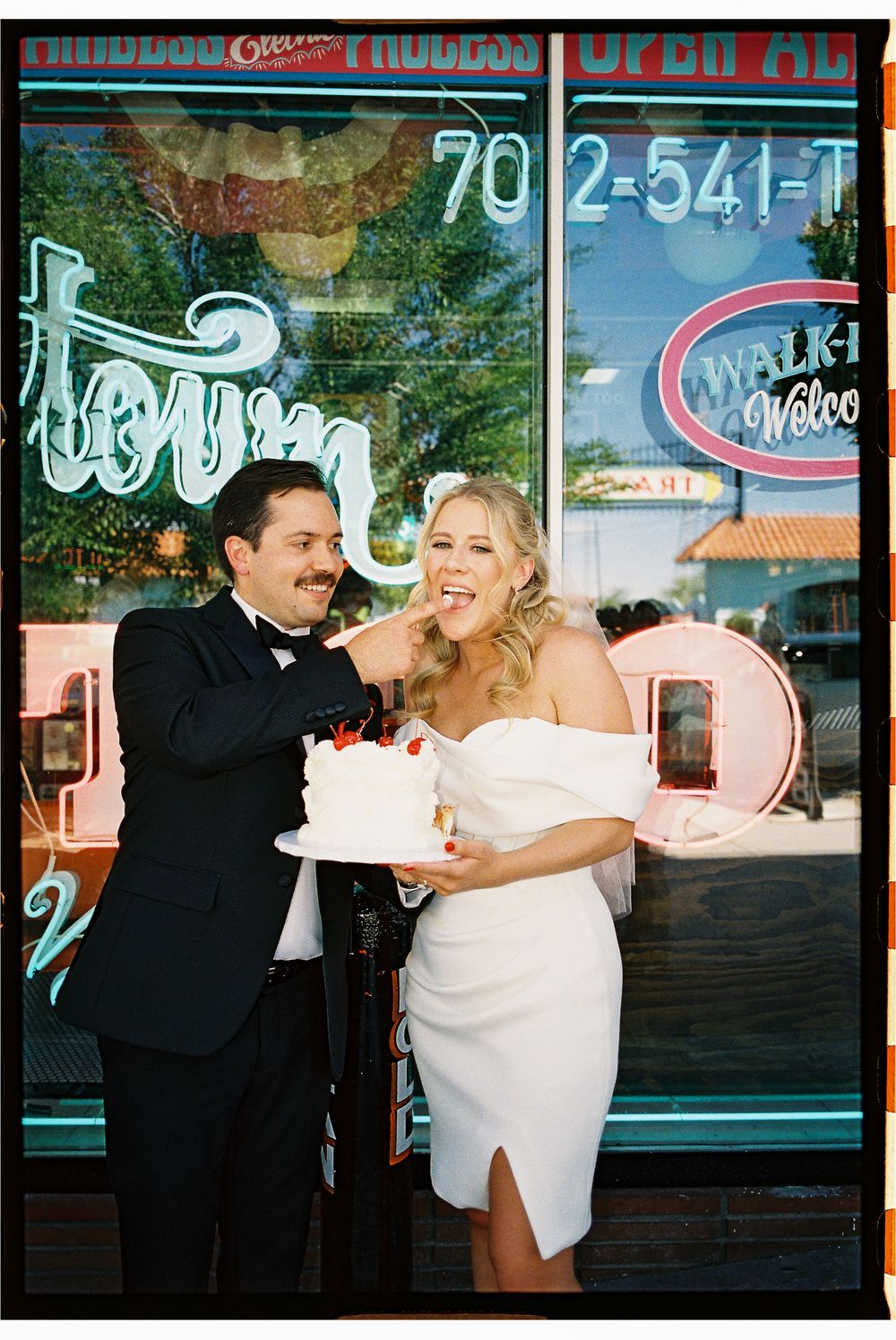 Las Vegas elopement in 35mm film at Little White chapel
