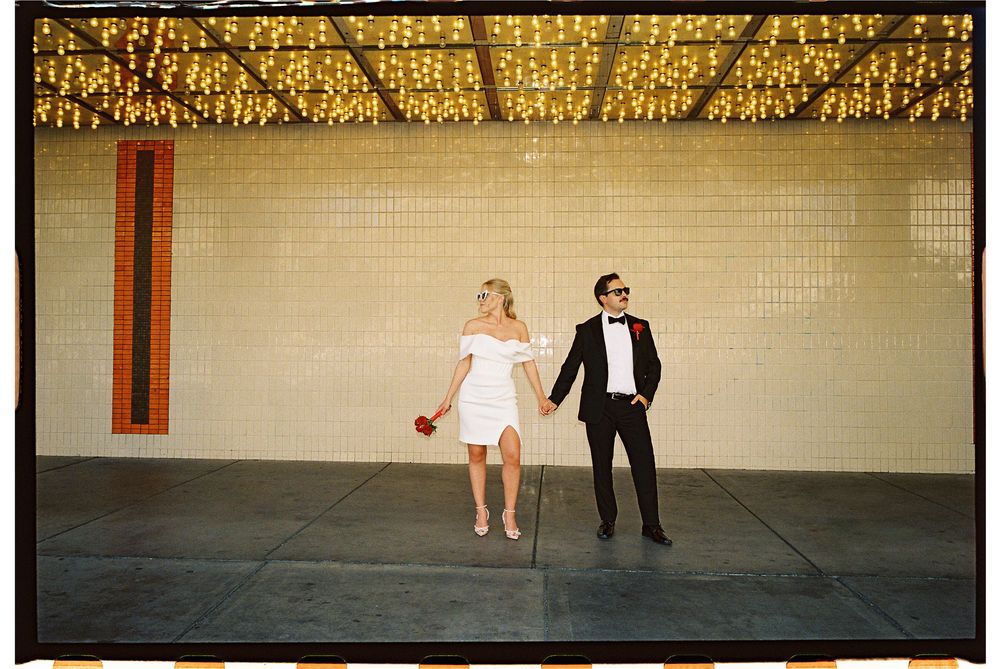 Las Vegas elopement in 35mm film at Little White chapel