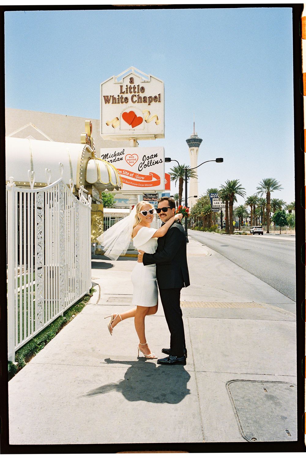 Las Vegas elopement in 35mm film at Little White chapel