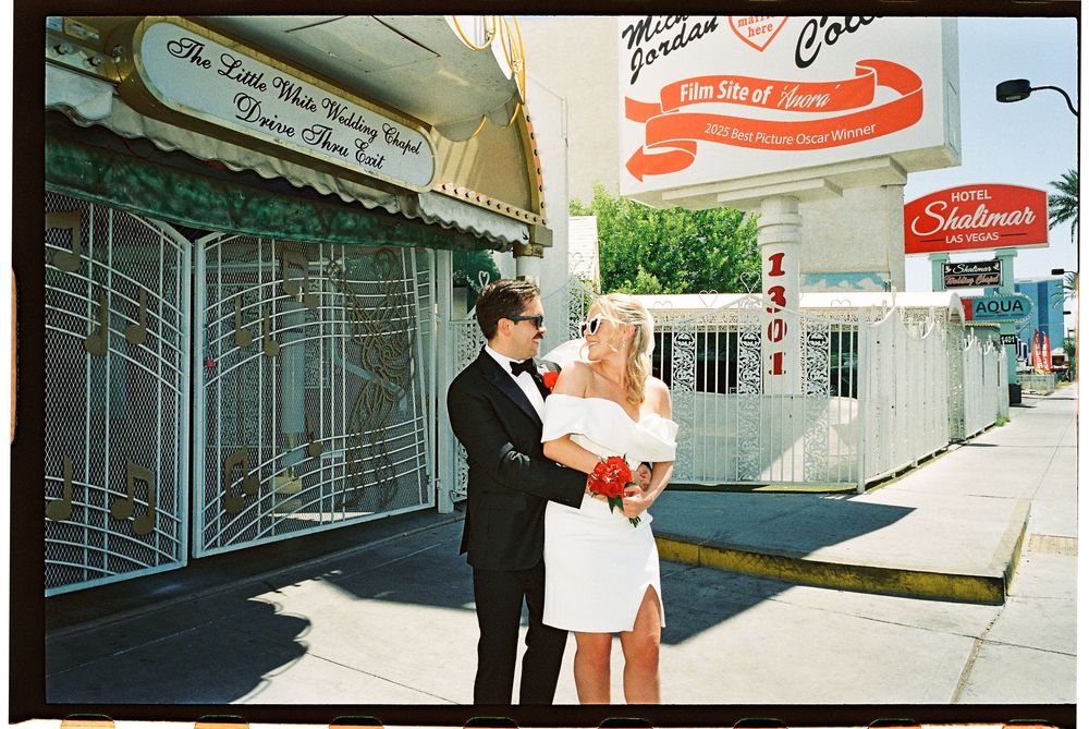 Las Vegas elopement in 35mm film at Little White chapel