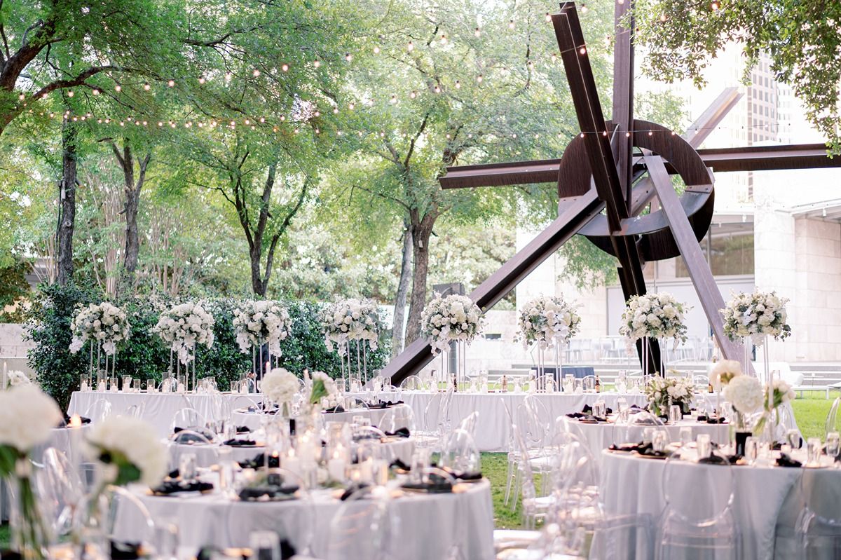 Reception setup at the Nasher Sculpture Center, a Dallas wedding venue