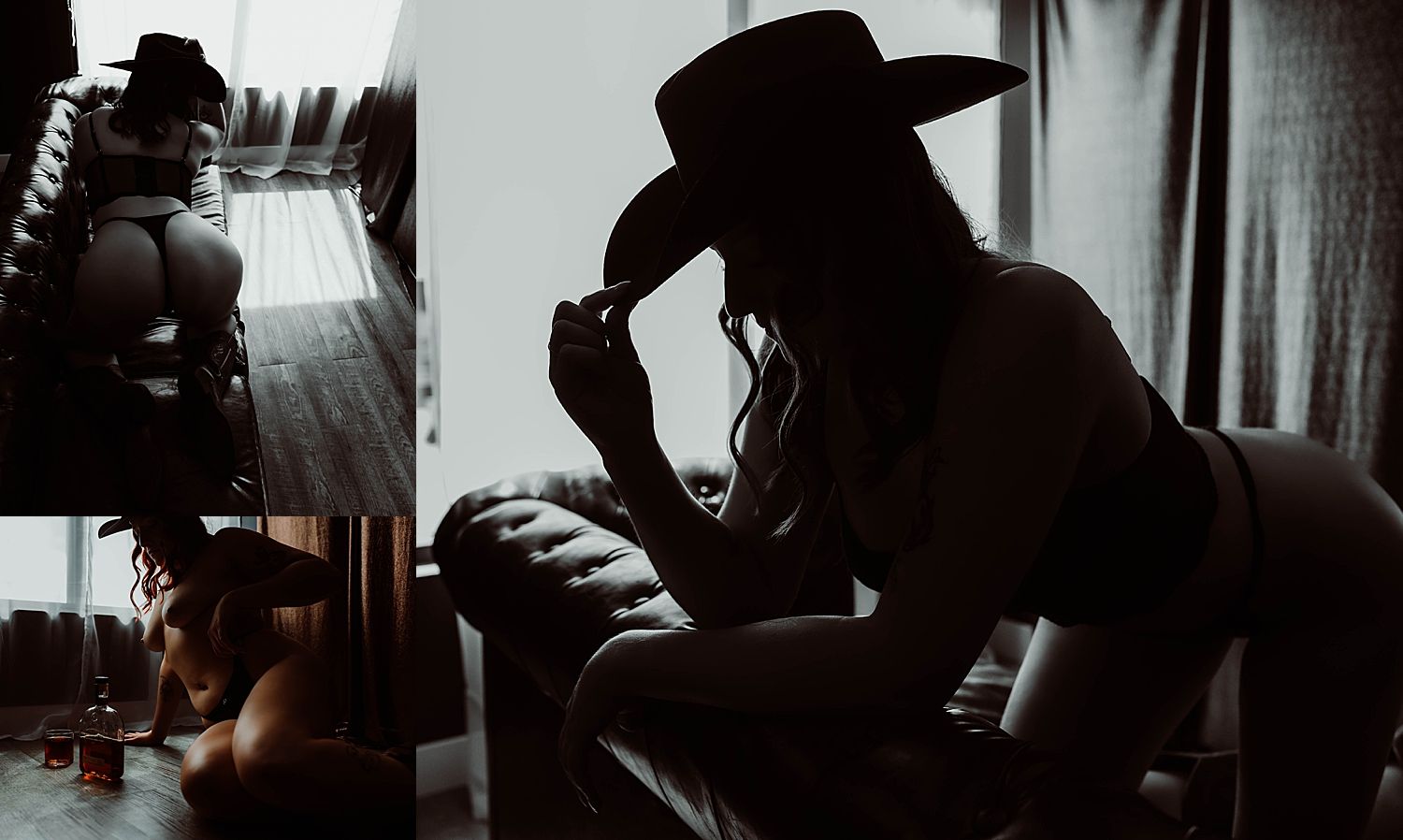woman in cowboy hat and lingerie on couch showing 3 ways boudoir is empowering