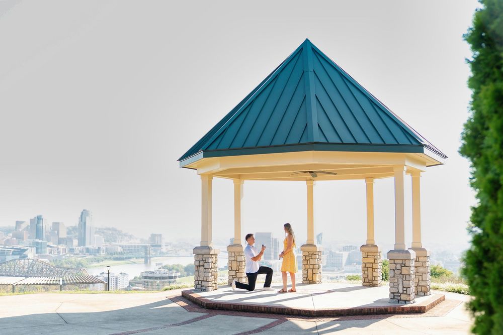 Max proposing to Morgan at Devou Park Drees Pavillion: Cincinnati wedding photographer, engagement photographer, proposal photographer