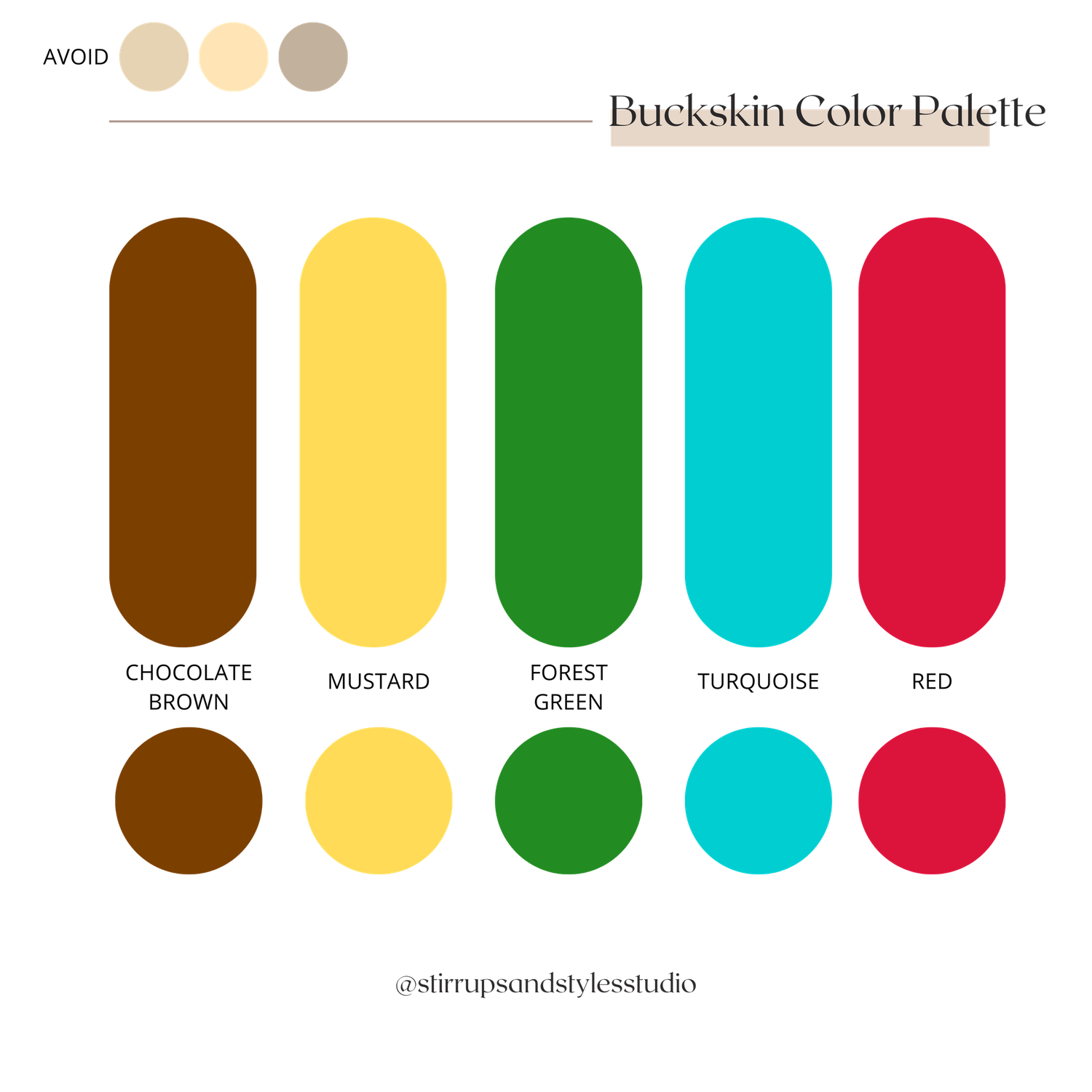 Color palette showing five vibrant retro colors: chocolate brown, mustard yellow, forest green, turquoise and red.