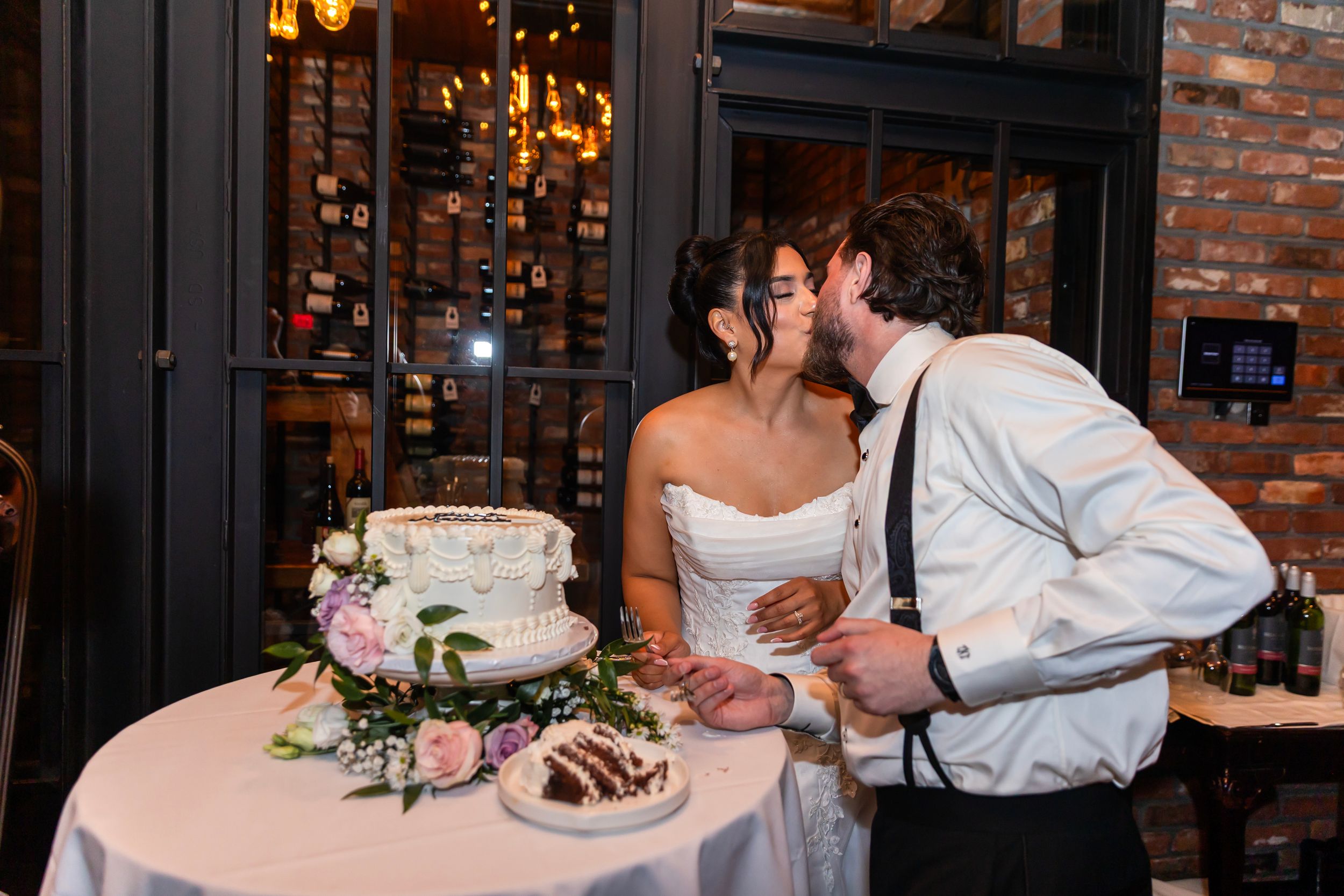 A row of wedding reception photos showing couples cutting cake - New Jersey wedding photographer