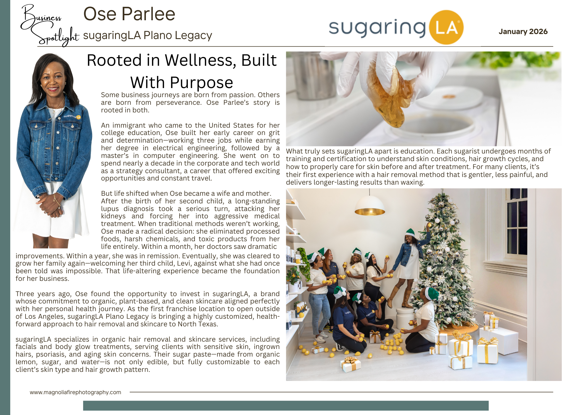 Magazine article layout showing sugaringLA alternative to waxing