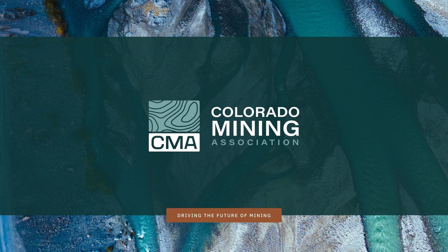 Mountain landscape banner with Colorado Mining Association logo overlay.