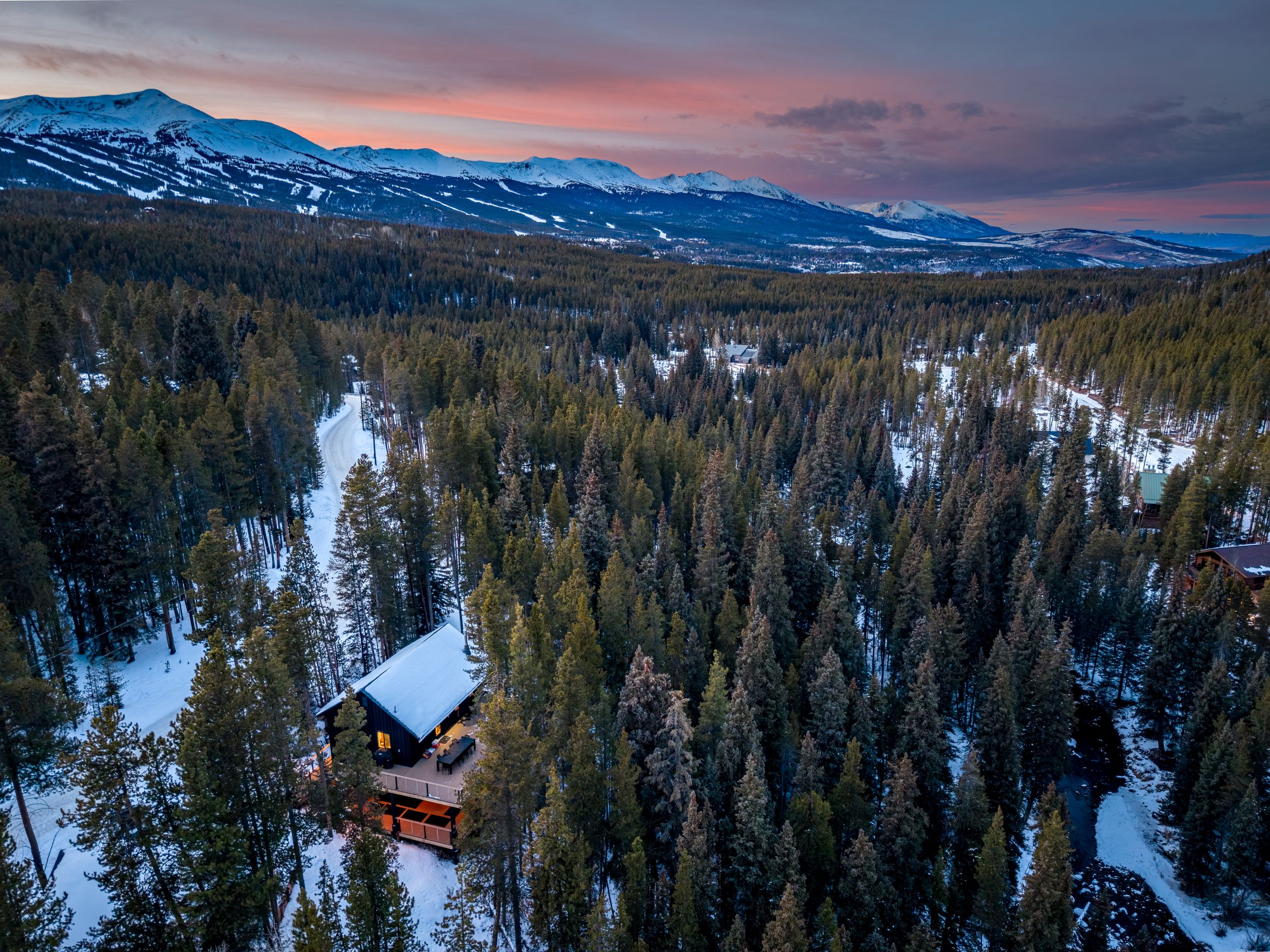 Drone photo of Southern Pines Cabin in Breckenridge, CO by Denver Hospitality, Travel & Tourism photographer Captain Colorado Photography.