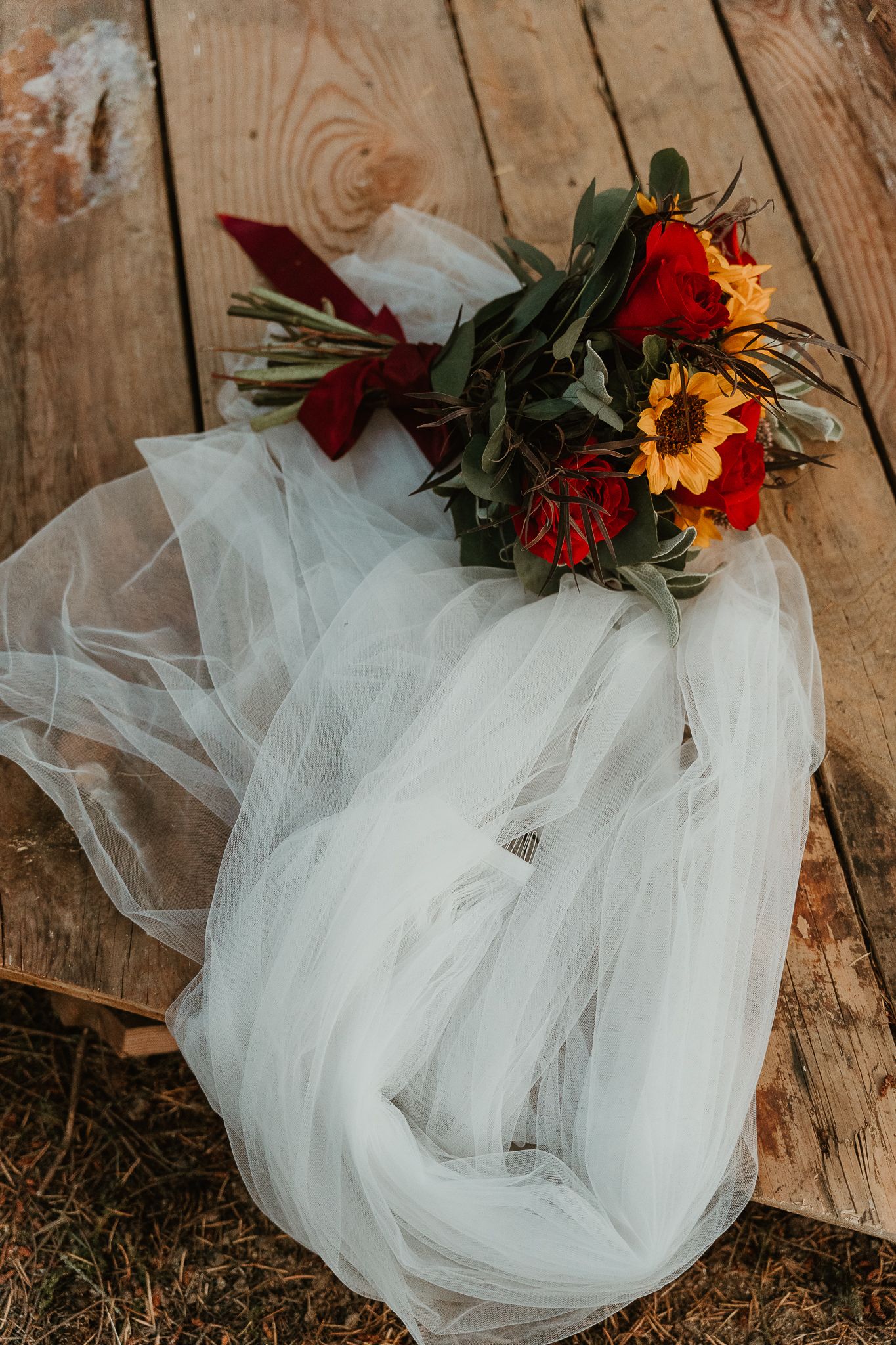 details of the flowers and veil.