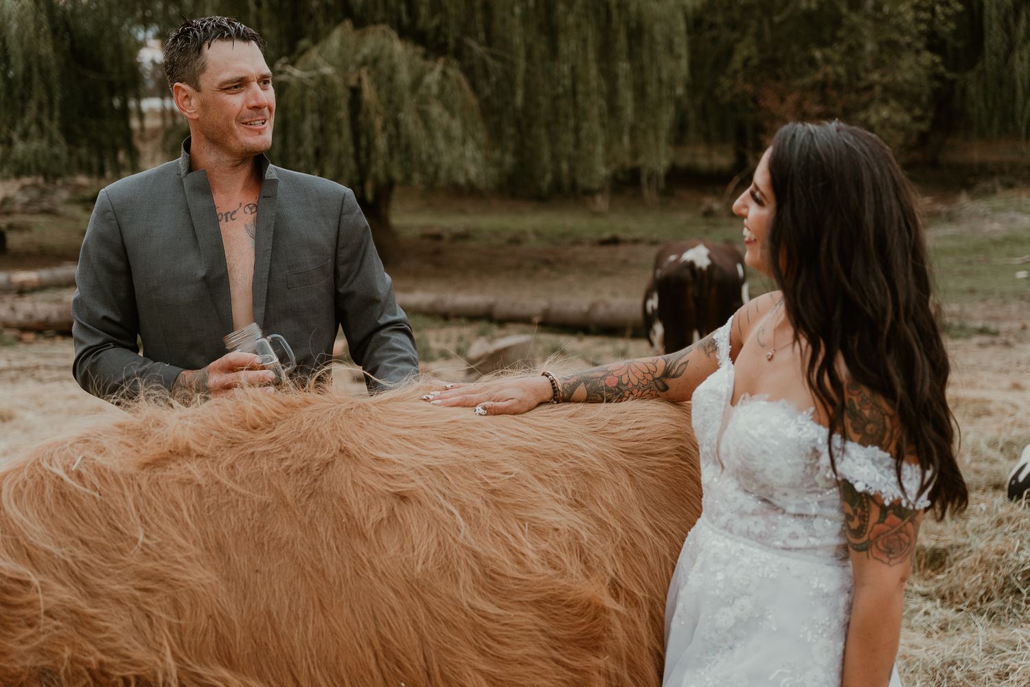 Affectionate glances from the couple.