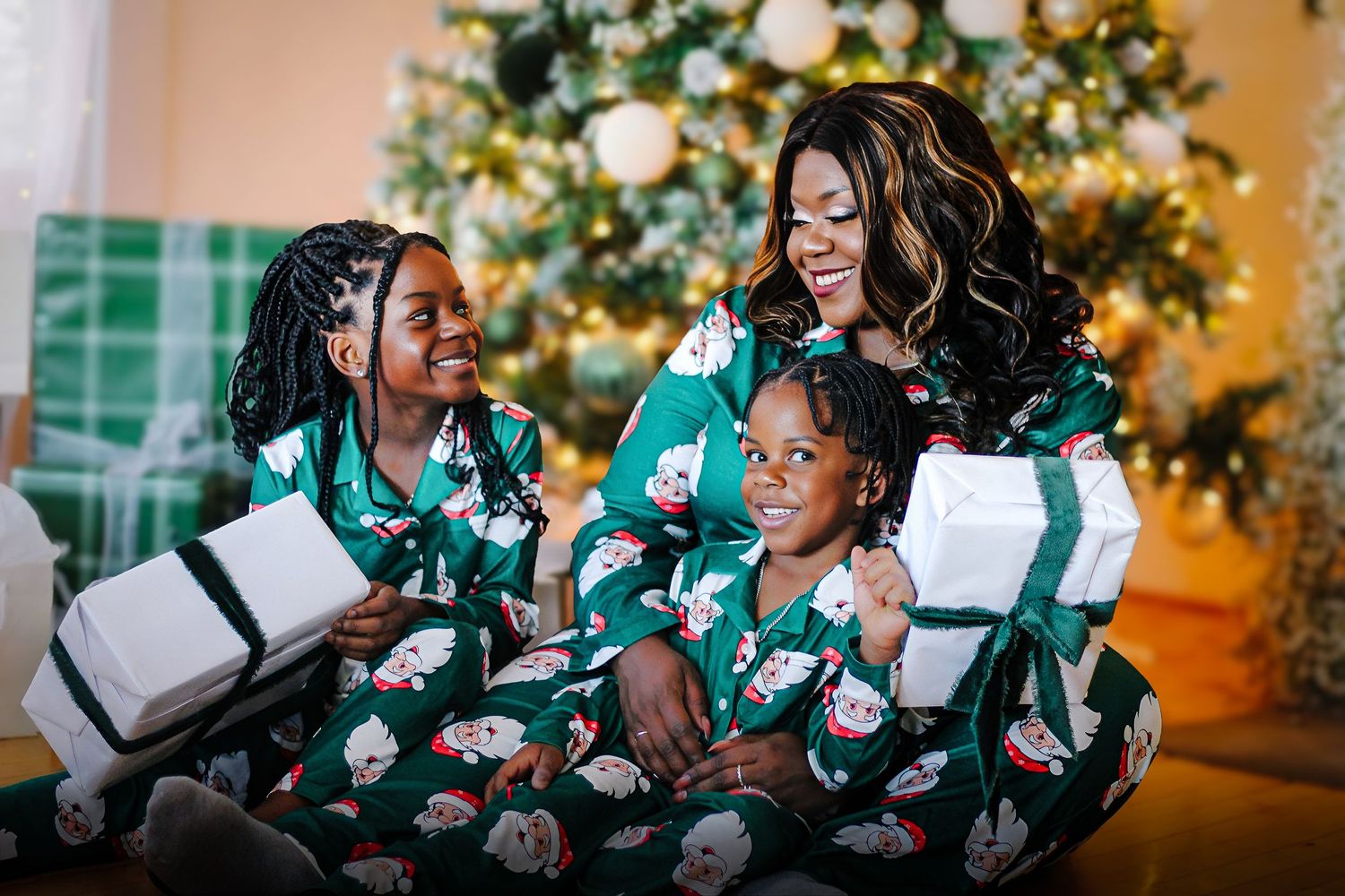 Matching pajamas family pictures.