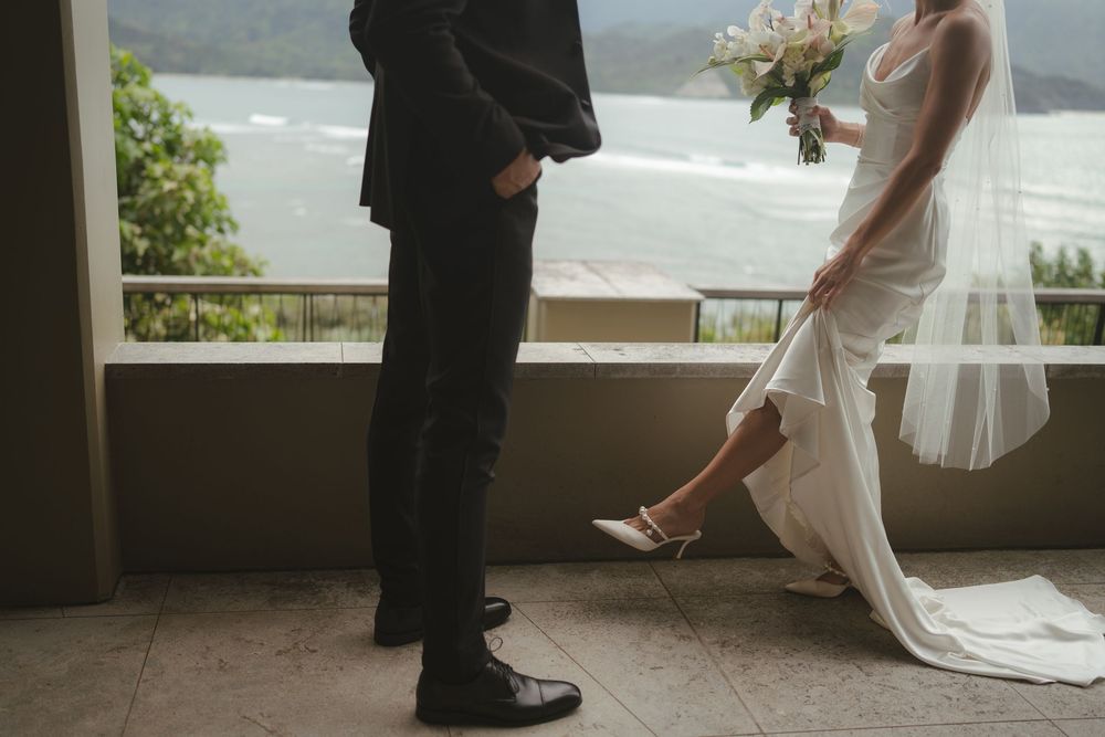 Bride and Groom during first look at 1 Hotel Hanalei Bay