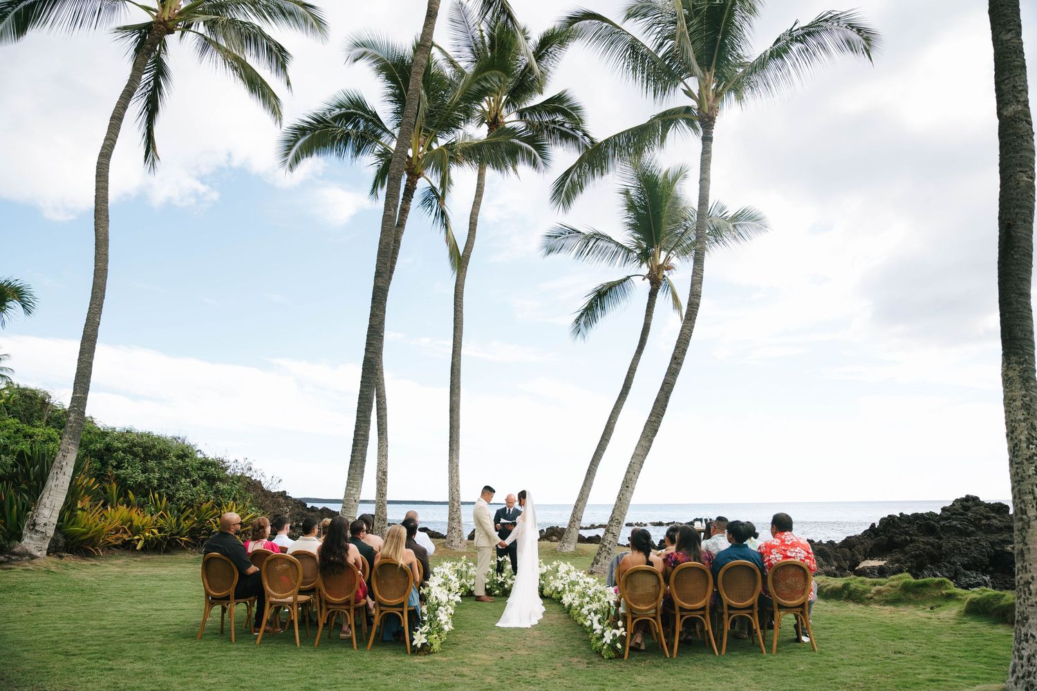 Wide shot of ceremony at an intimate maui wedding celebration