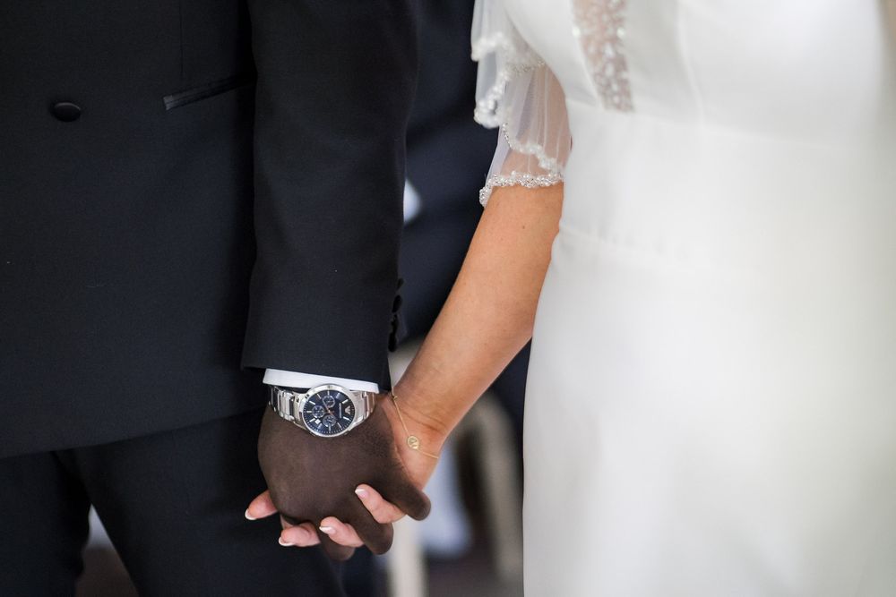 Groom emotional reaction seeing bride at altar Kelham House