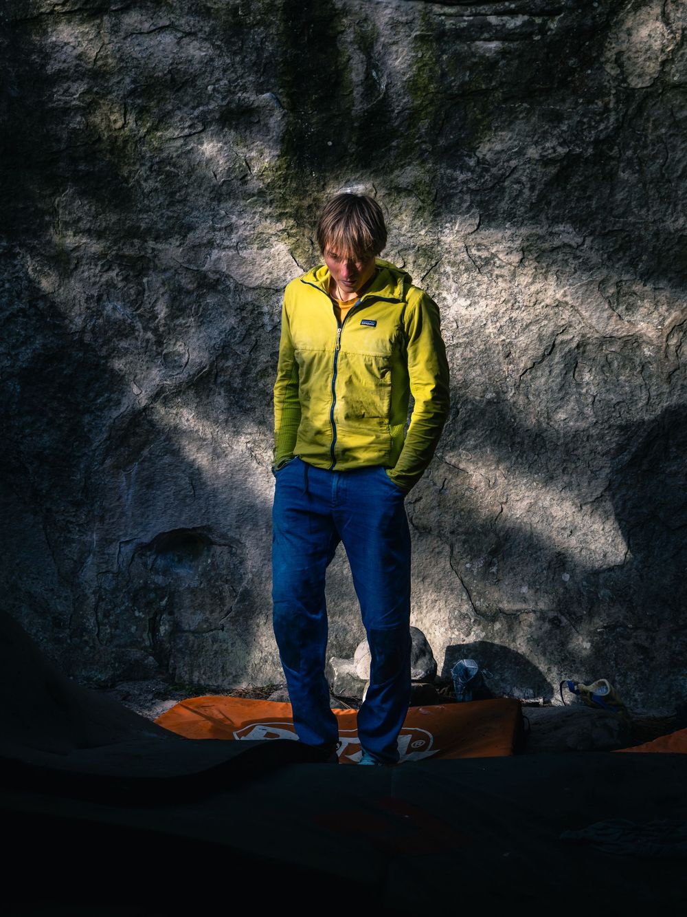 Alexander Megos portrait in Fontainebleau forest during the Tenaya Aruma campaign shoot. Photo by Jan Virt.