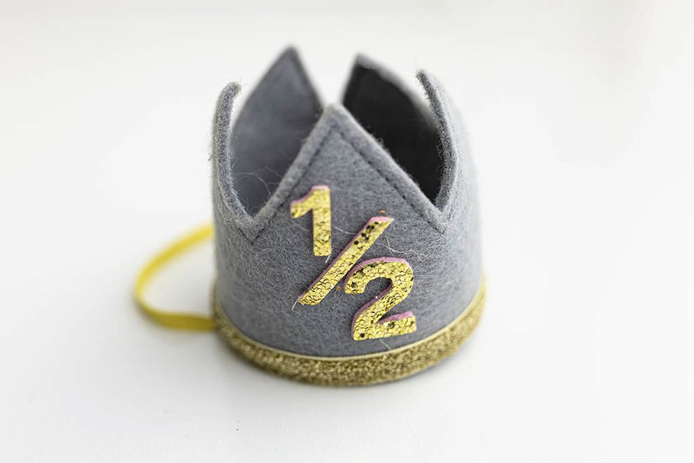 Gray felt 1/2 birthday 6 month photoshoot hat.