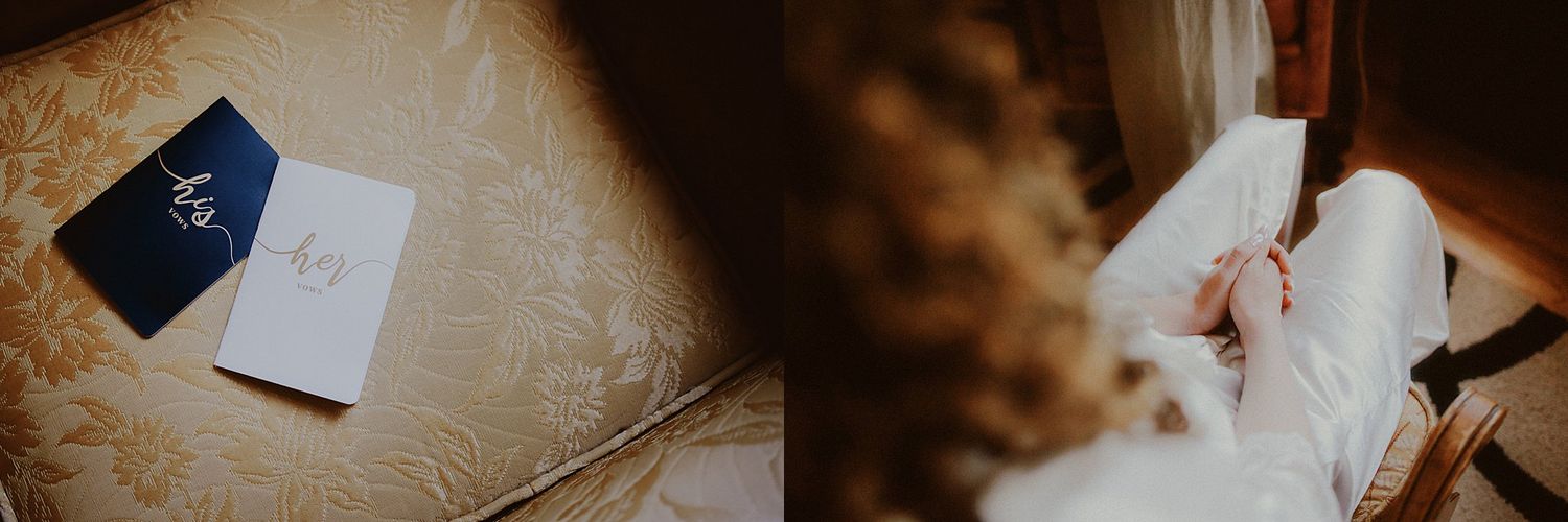 A collection of wedding detail shots showing rings, flowers, and decor arranged in a collage style layout.