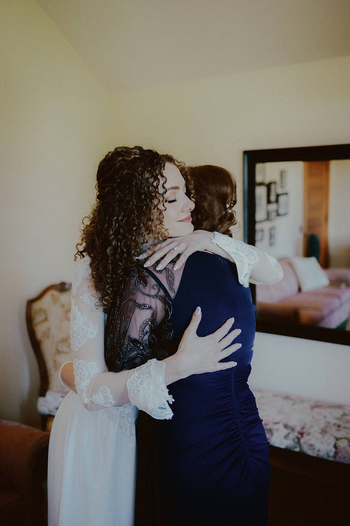 Emotional wedding day moments captured in a sequence showing embraces and celebrations.