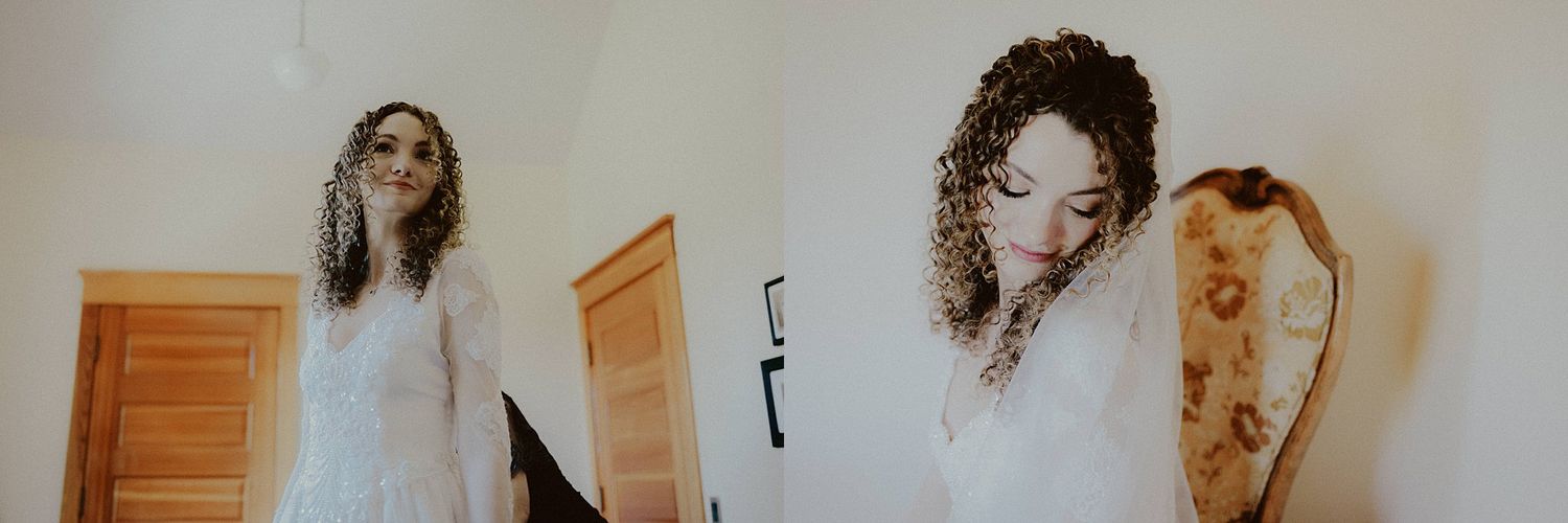 Wedding dress details with lace and flowing fabric captured in soft natural window light.