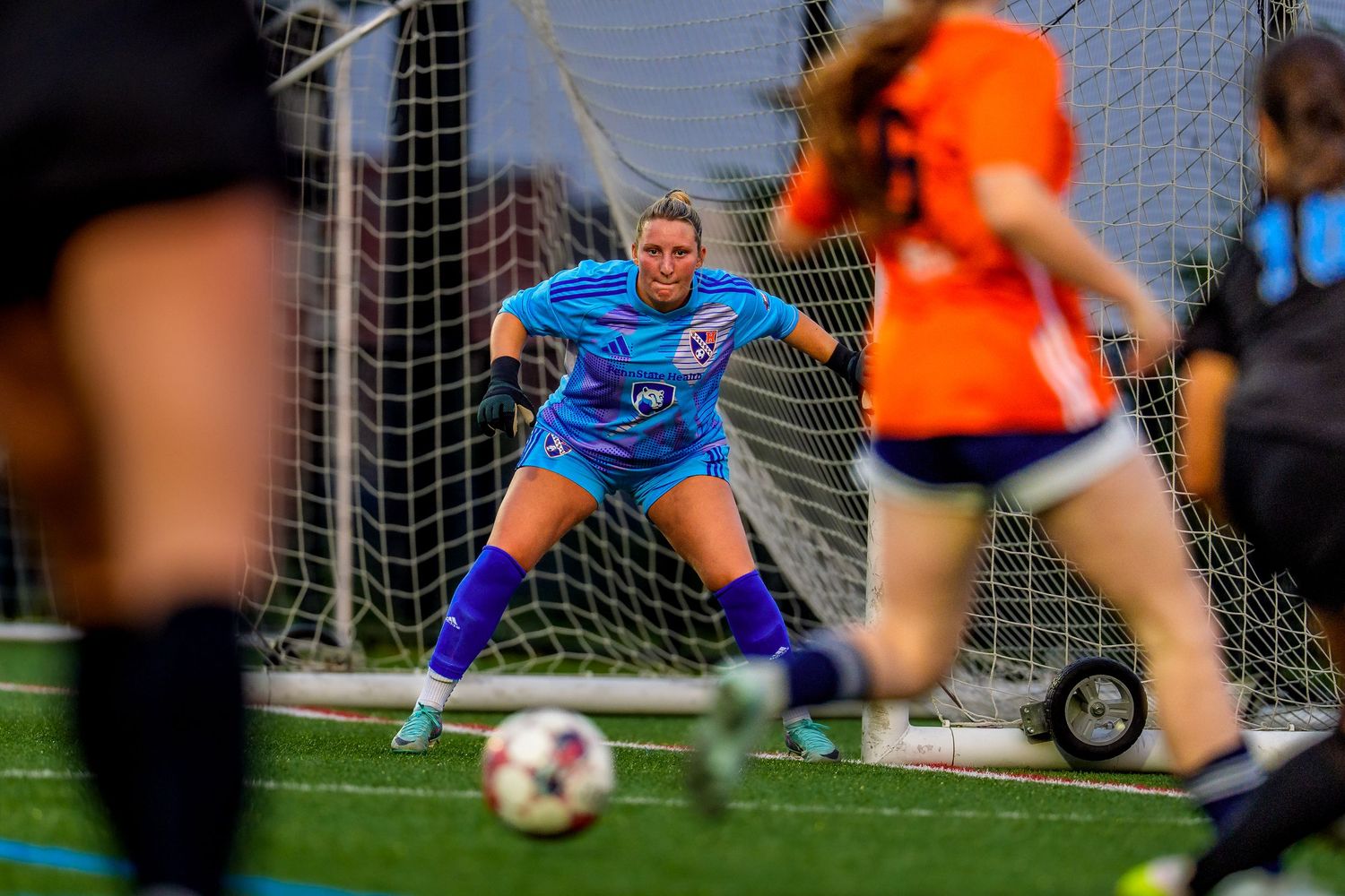 Hershey FC goal keeper focuses on the ball in a WPSL women's soccer match, by Deanna Fox, SportsFox Photography, Hershey PA