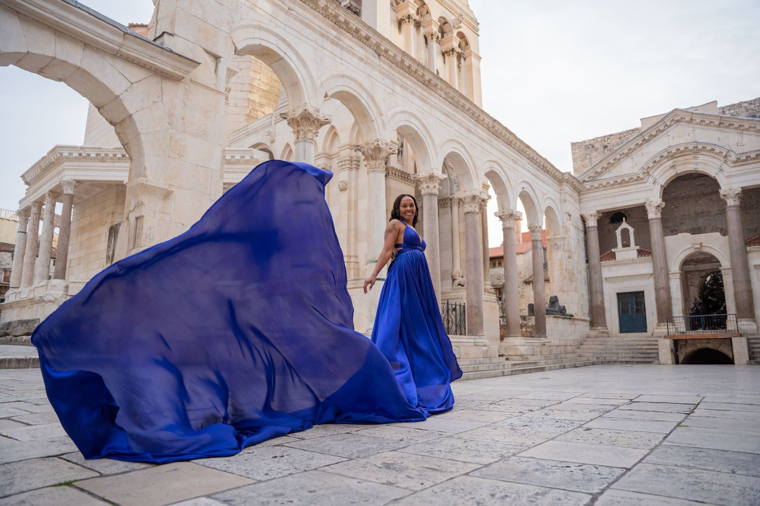 Flying dress Photo session in Split Croatia with professional team