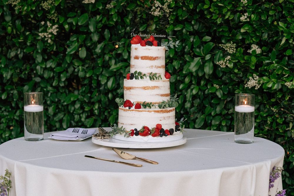 Close-up of wedding cake photographed on Kodak 35mm film, documentary photography for the modern NC bride.