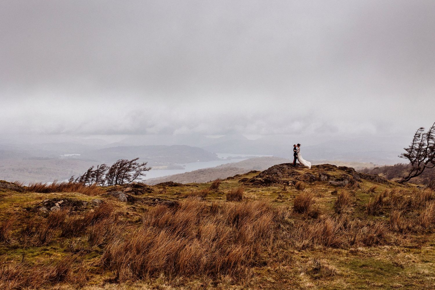 Outdoor wedding photography in changing Lake District weather