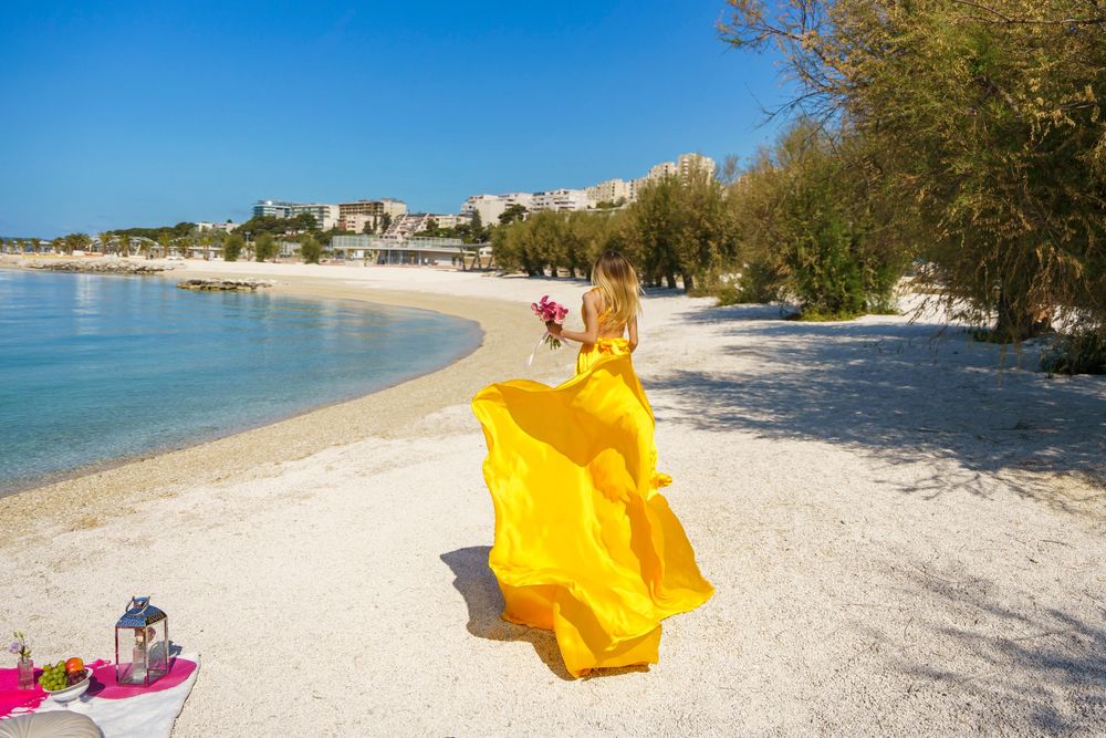 Znjan Beach Split Yellow Flying dress Croatia SPLIT PHOTO AGENCY